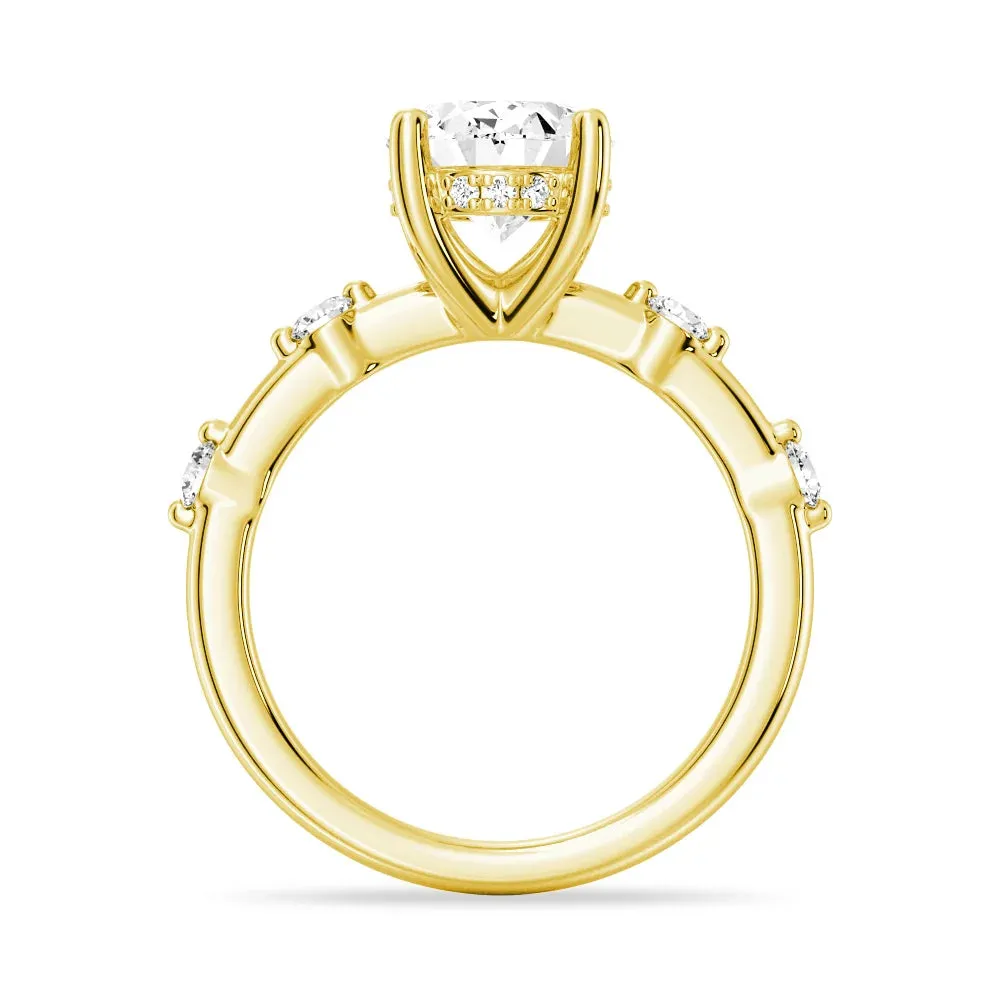 Custom Oval Cut Moissanite Ring with Diamond Spaced Band and Hidden Halo sold by MSBLUE Jewelry product image thumbnail 4