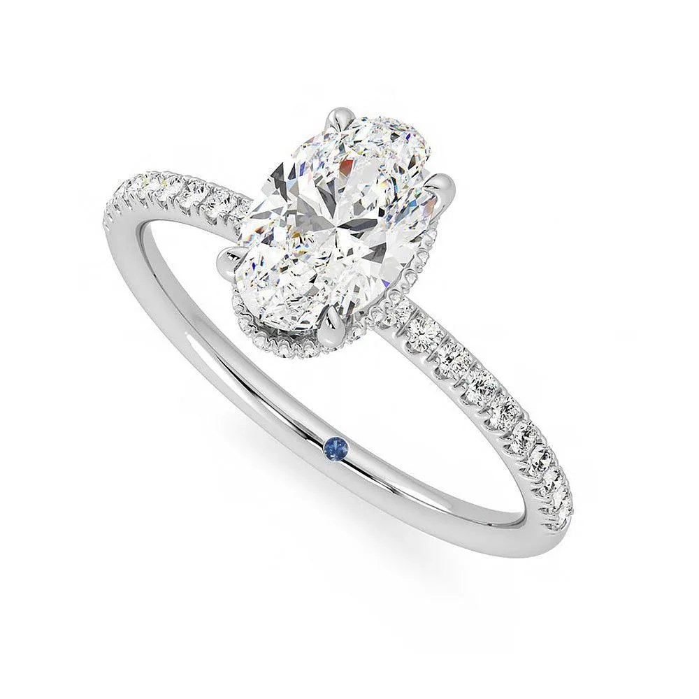 Custom Oval Cut Moissanite Engagement Ring with Hidden Halo and Anniversary Stone Accent sold by MSBLUE Jewelry