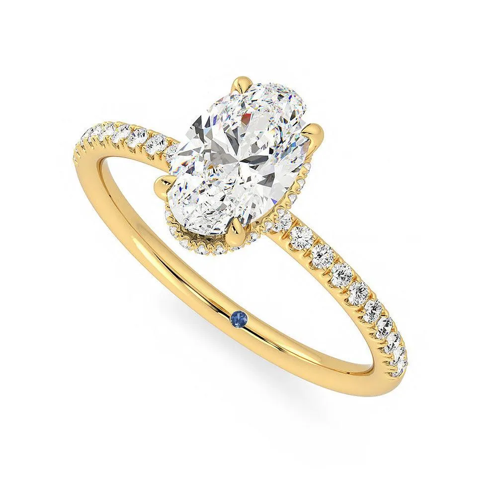 Custom Oval Cut Moissanite Engagement Ring with Hidden Halo and Anniversary Stone Accent sold by MSBLUE Jewelry product image thumbnail 5