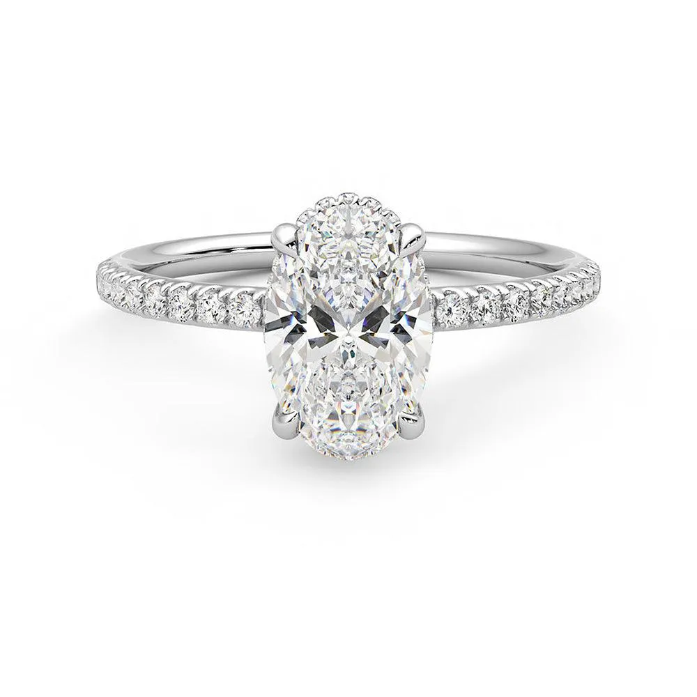 Custom Oval Cut Moissanite Engagement Ring with Hidden Halo and Anniversary Stone Accent sold by MSBLUE Jewelry product image thumbnail 2