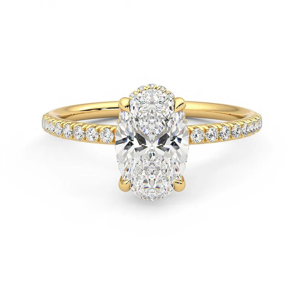 Custom Oval Cut Moissanite Engagement Ring with Hidden Halo and Anniversary Stone Accent sold by MSBLUE Jewelry product image thumbnail 4