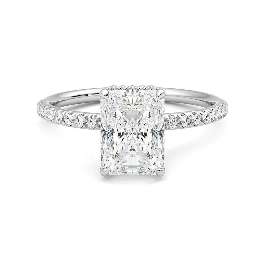 Custom Radiant Cut Moissanite Engagement Ring with Hidden Halo and Anniversary Stone Accent sold by MSBLUE Jewelry product image thumbnail 2