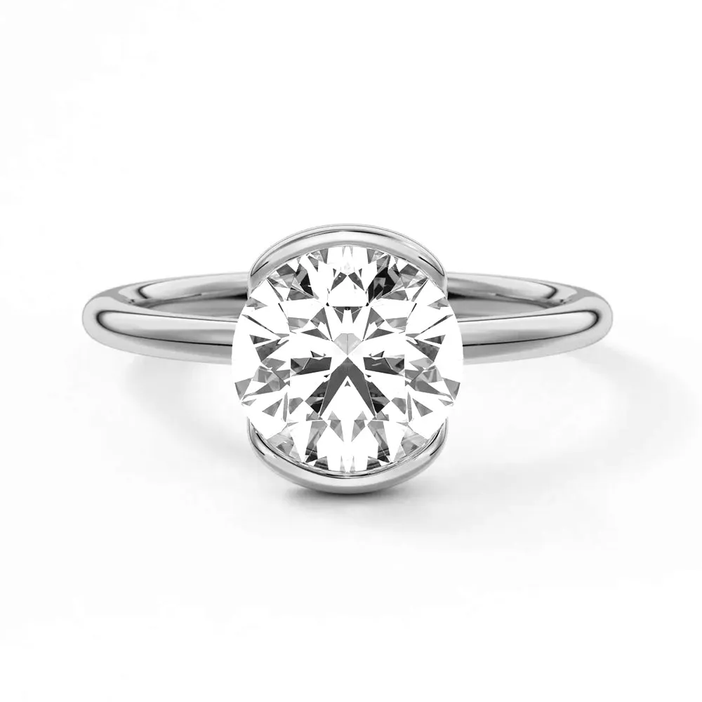 Custom Half Bezel Moissanite Round Cut Engagement Ring sold by MSBLUE Jewelry product image thumbnail 2