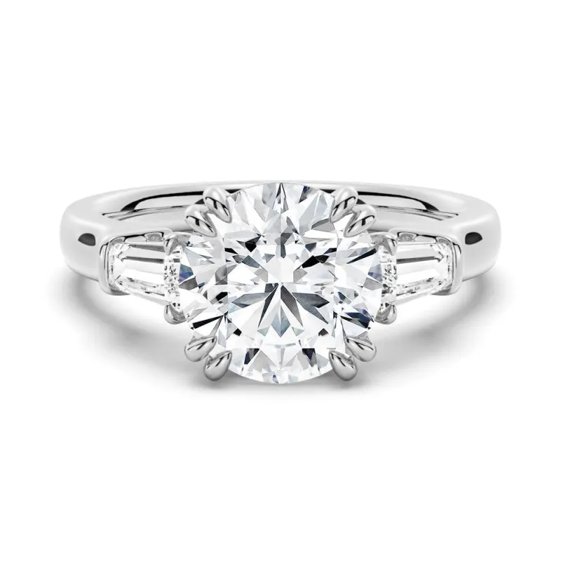 In-Stock Round Cut Moissanite Engagement Ring with Tapered Baguette Side Stones sold by MSBLUE Jewelry
