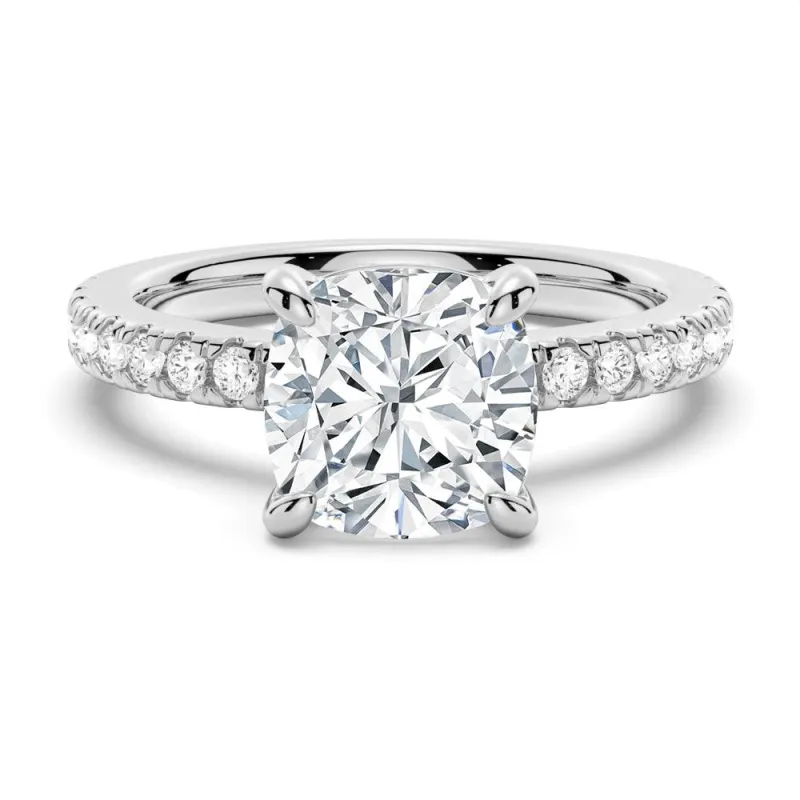 In-Stock Pavé Band Cushion Cut Moissanite Engagement Ring sold by MSBLUE Jewelry