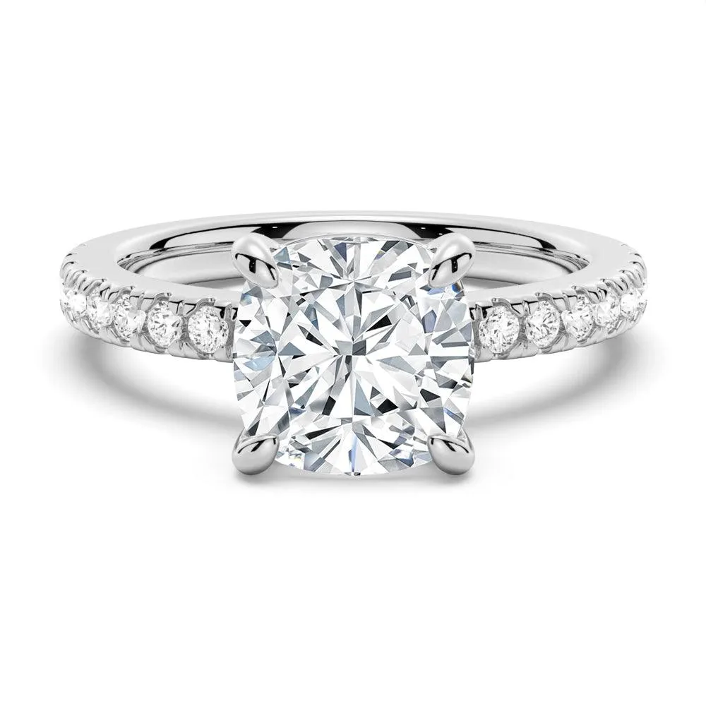 In-Stock Pavé Band Cushion Cut Moissanite Engagement Ring sold by MSBLUE Jewelry