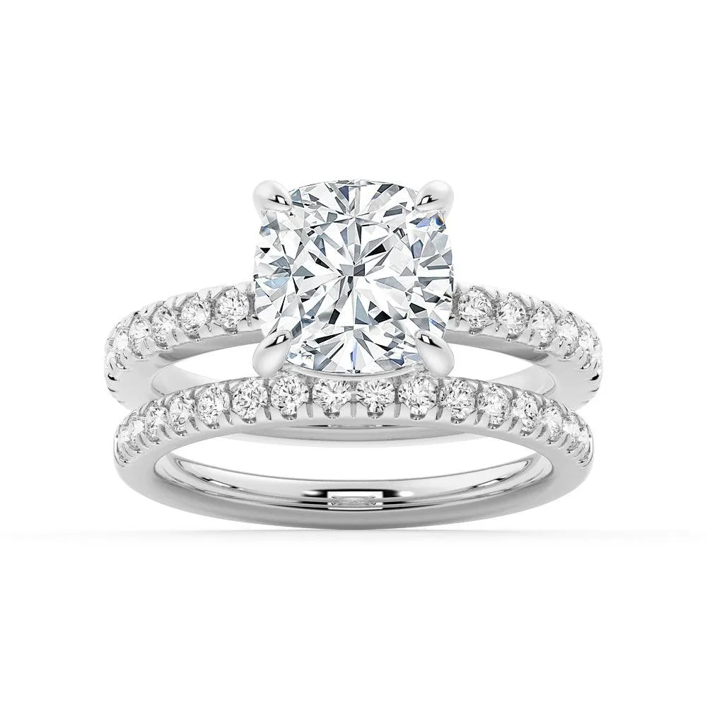 In-Stock Pavé Band Cushion Cut Moissanite Engagement Ring sold by MSBLUE Jewelry product image thumbnail 5