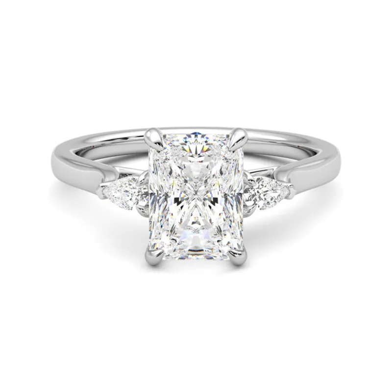 Three Stone Radiant Cut Engagement Ring with Hidden Anniversary Stone Accent sold by MSBLUE Jewelry