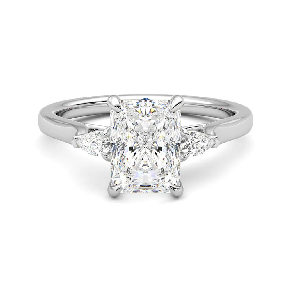 Three Stone Radiant Cut Engagement Ring with Hidden Anniversary Stone Accent sold by MSBLUE Jewelry