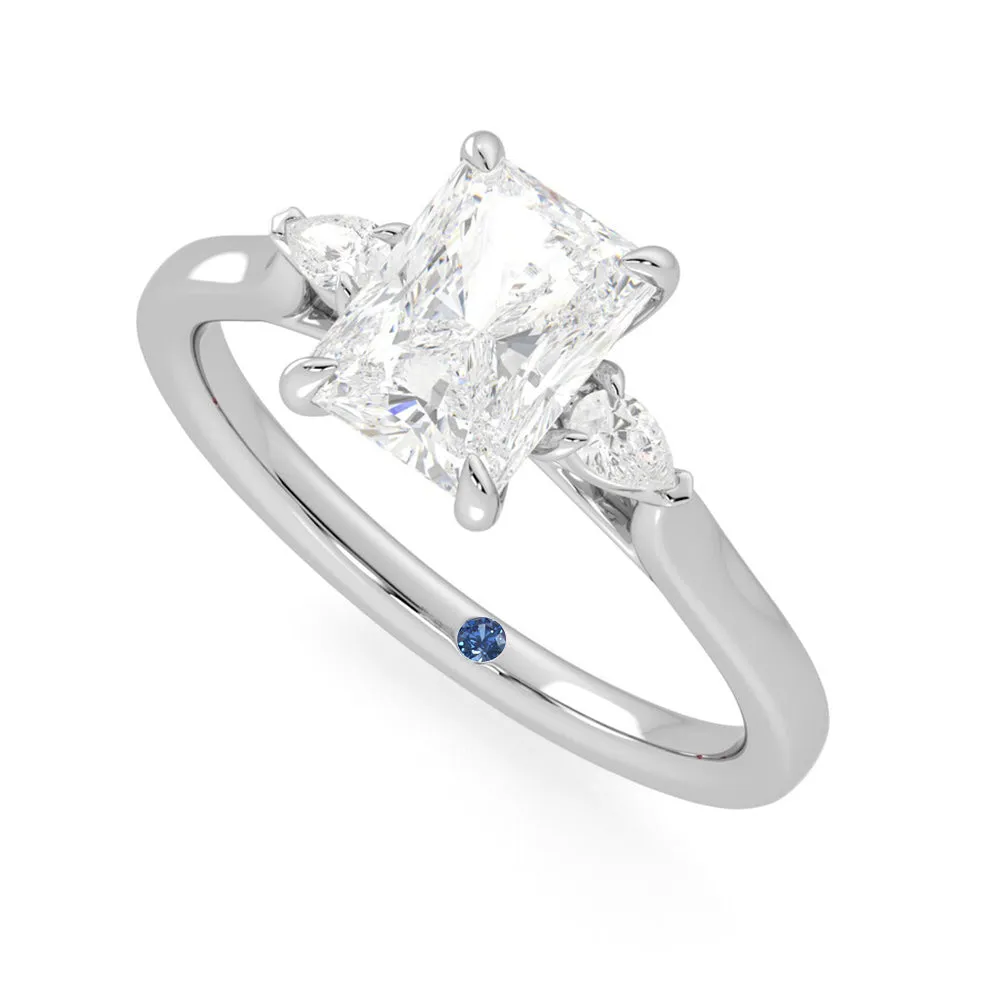 Three Stone Radiant Cut Engagement Ring with Hidden Anniversary Stone Accent sold by MSBLUE Jewelry product image thumbnail 2