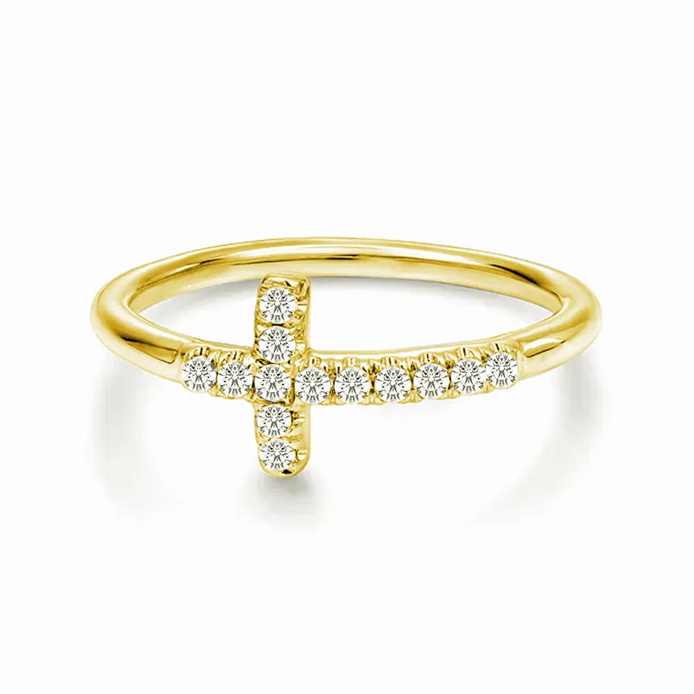 Modern Cross Lab Grown Diamond Accent Ring sold by MSBLUE Jewelry
