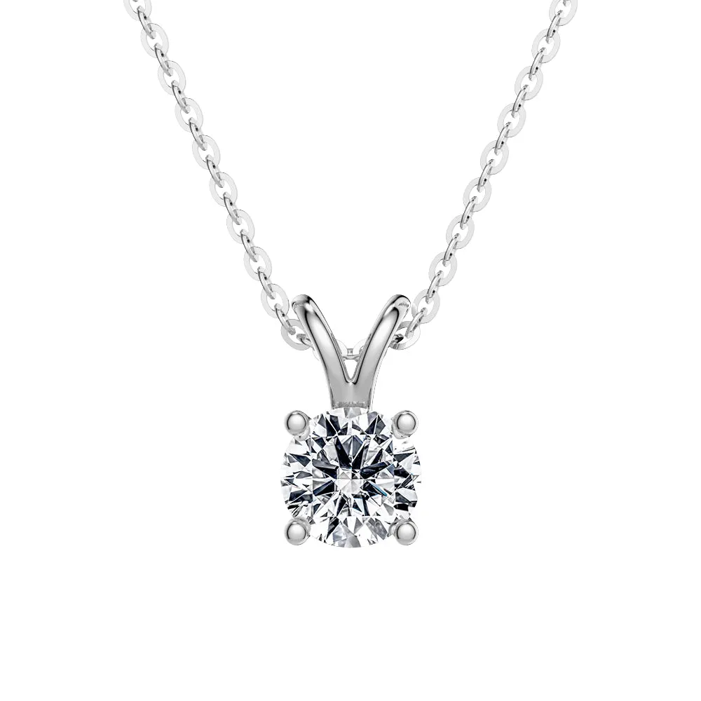 Round Lab Grown Diamond Solitaire V Bale Pendant sold by MSBLUE Jewelry