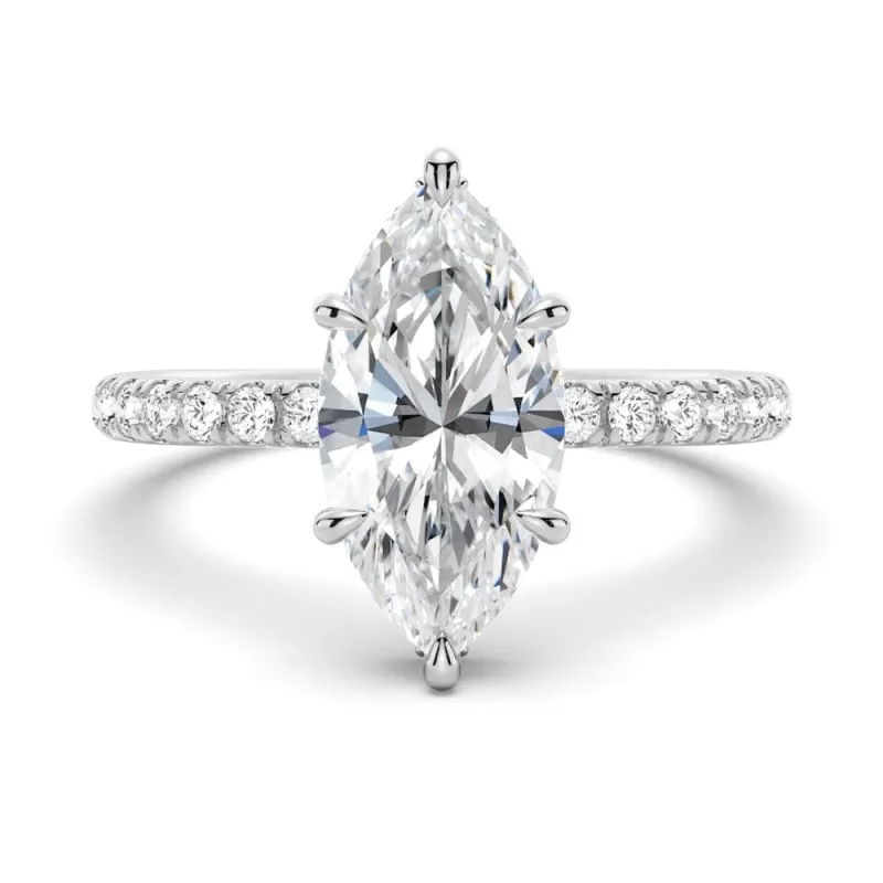 French Pavé Marquise Lab Grown Diamond Engagement Ring Hidden Halo made by MSBLUE Jewelry