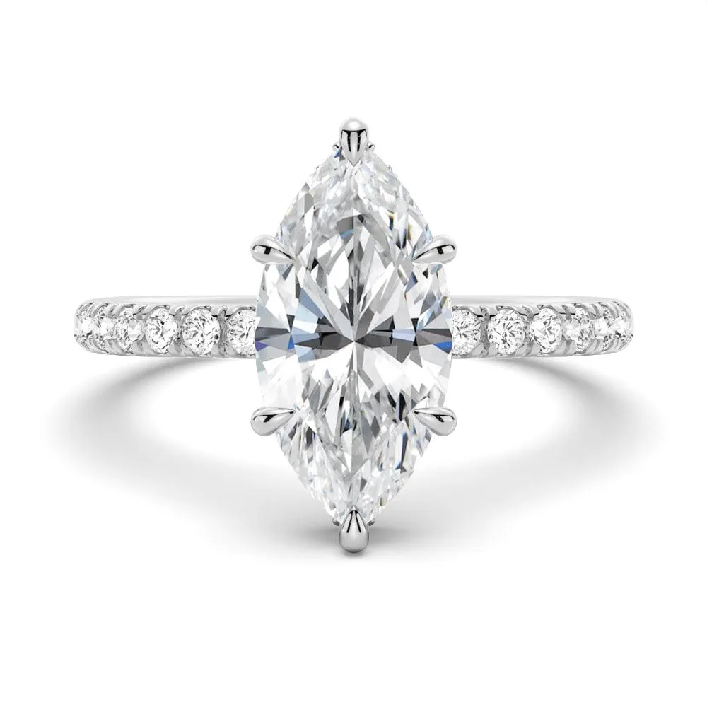 French Pavé Marquise Lab Grown Diamond Engagement Ring Hidden Halo sold by MSBLUE Jewelry