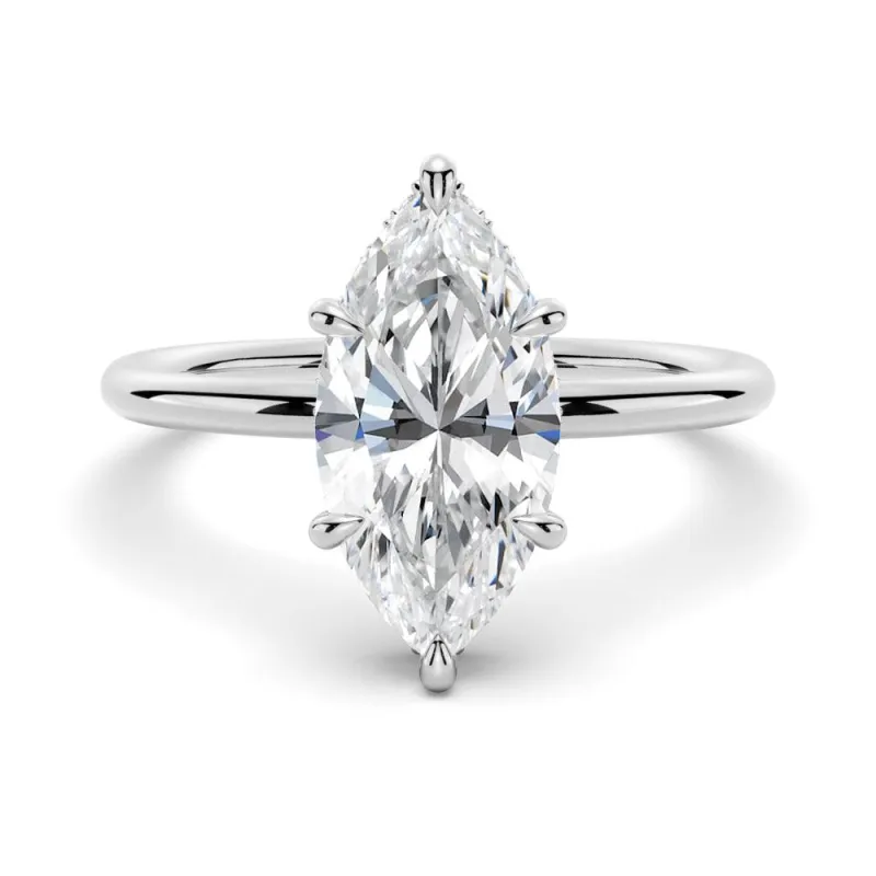 Petite Marquise Lab Grown Diamond Engagement Ring Hidden Halo made by MSBLUE Jewelry