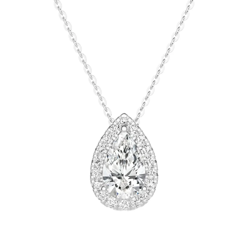 1CT Pear Cut Halo Lab Grown Diamond Pendant Necklace made by MSBLUE Jewelry