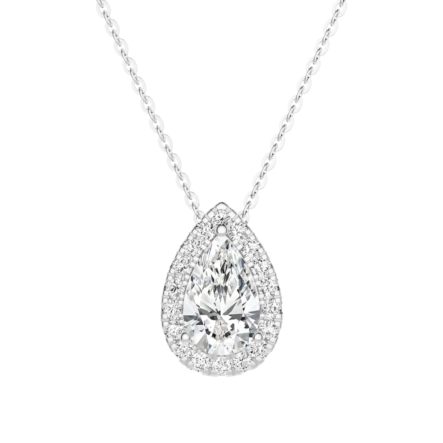 1CT Pear Cut Halo Lab Grown Diamond Pendant Necklace sold by MSBLUE Jewelry