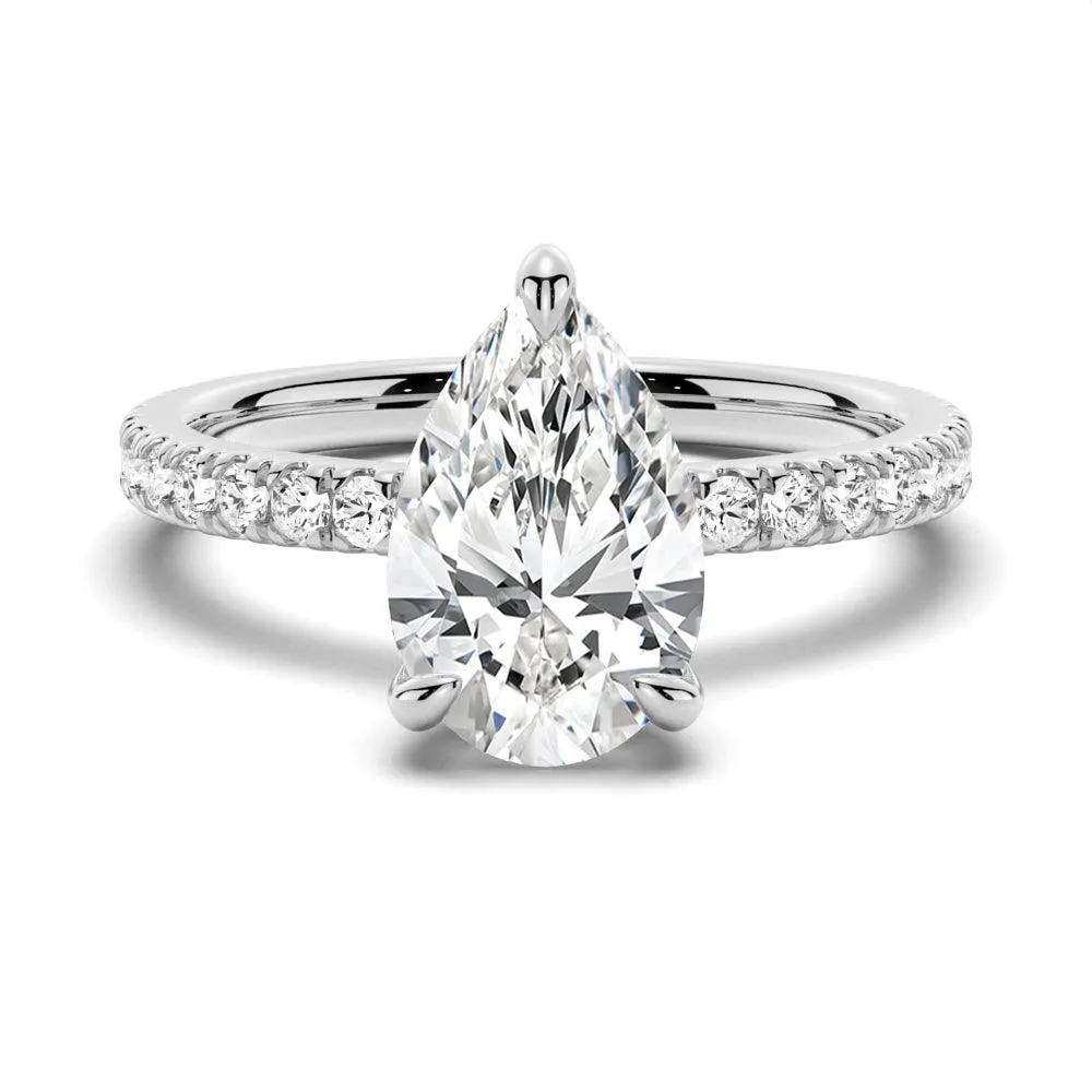 Pear Lab Grown Diamond Hidden Halo Pavé Ring sold by MSBLUE Jewelry