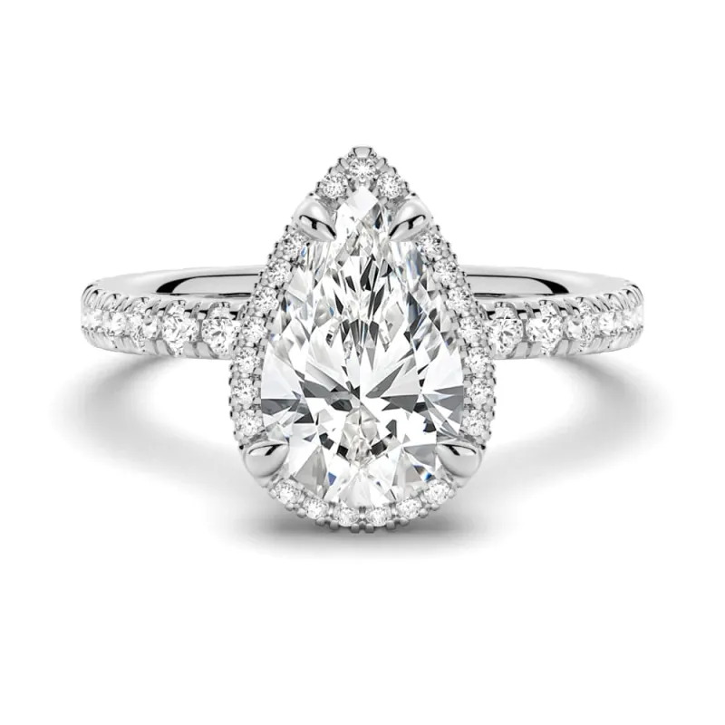 Half Eternity Pear Shaped Halo Engagement Ring made by MSBLUE Jewelry