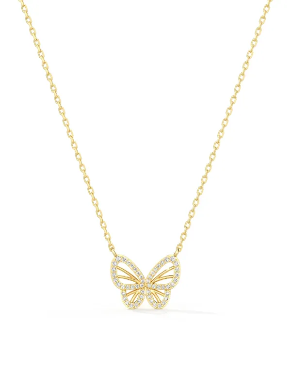 Moissanite Butterfly Pendant Necklace made by MSBLUE Jewelry
