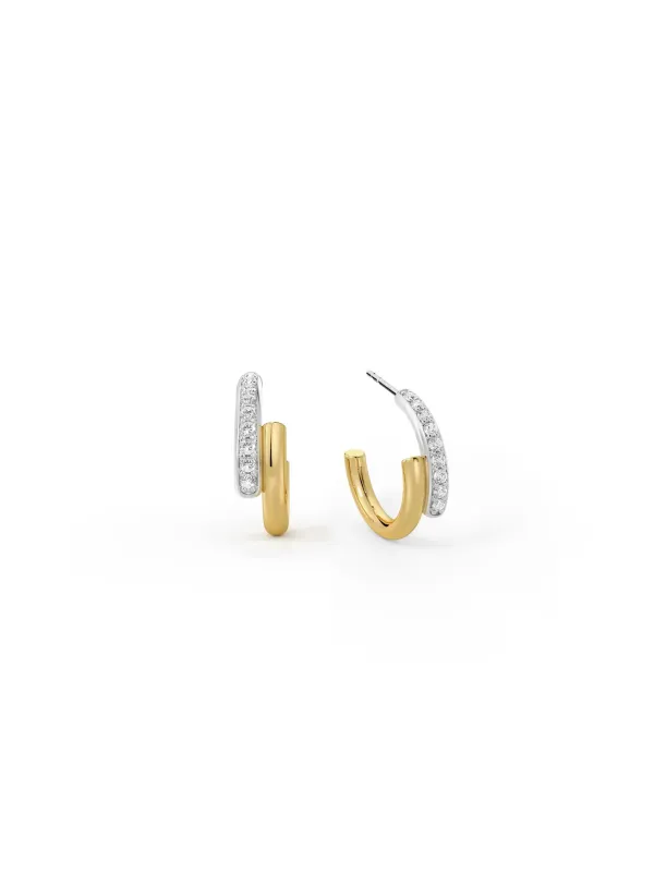 Mixed Metal Moissanite C-Hoop Earrings made by MSBLUE Jewelry