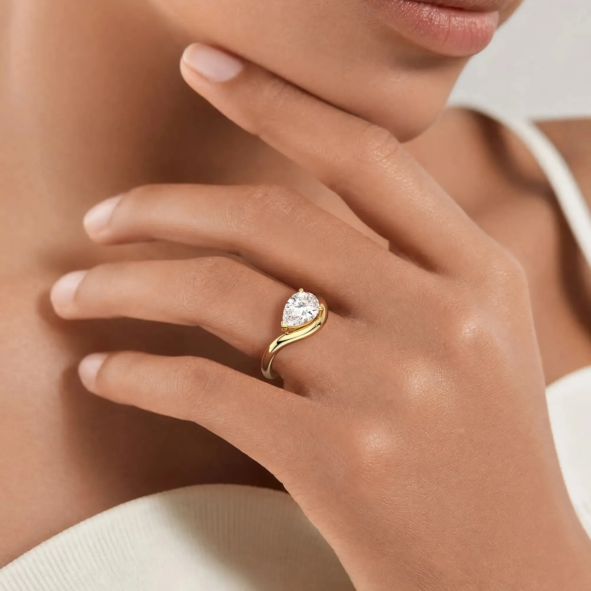 Sculpted Wave Pear Cut Engagement Ring sold by MSBLUE Jewelry product image thumbnail 2