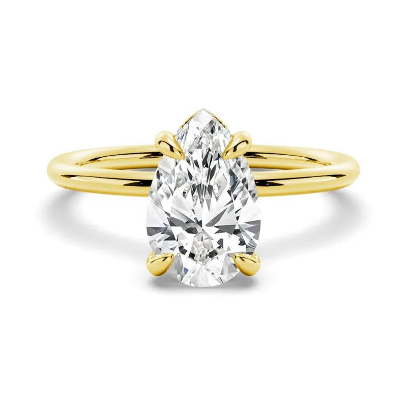 In-Stock Four Prong Pear Cut Engagement Ring With Hidden Halo made by MSBLUE Jewelry