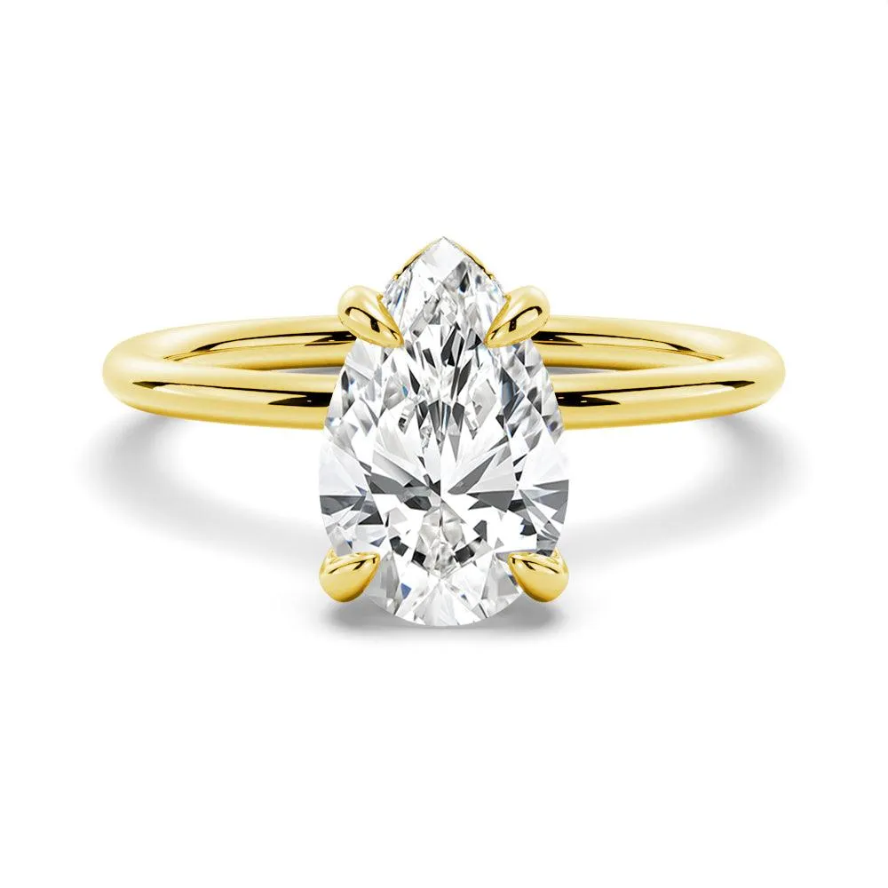 In-Stock Four Prong Pear Cut Engagement Ring With Hidden Halo sold by MSBLUE Jewelry
