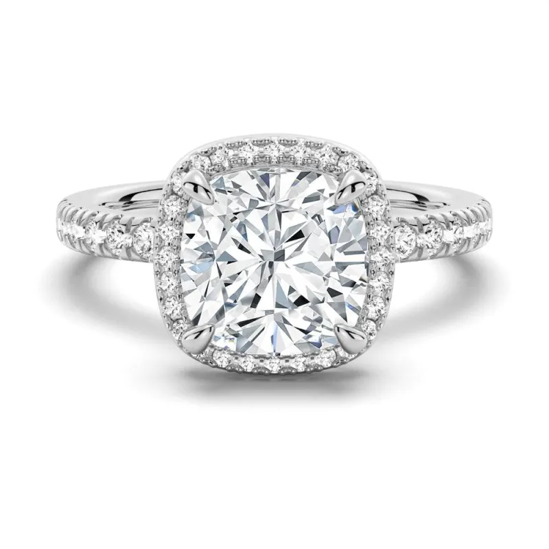 In-Stock Cushion Cut Halo Moissanite Engagement Ring made by MSBLUE Jewelry