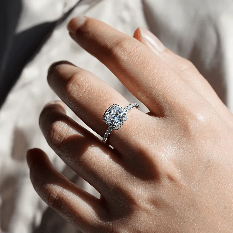 In-Stock Cushion Cut Halo Moissanite Engagement Ring sold by MSBLUE Jewelry product image thumbnail 2