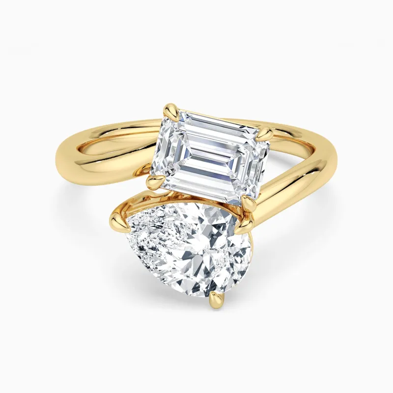 Toi et Moi Pear & Emerald Engagement Ring made by MSBLUE Jewelry