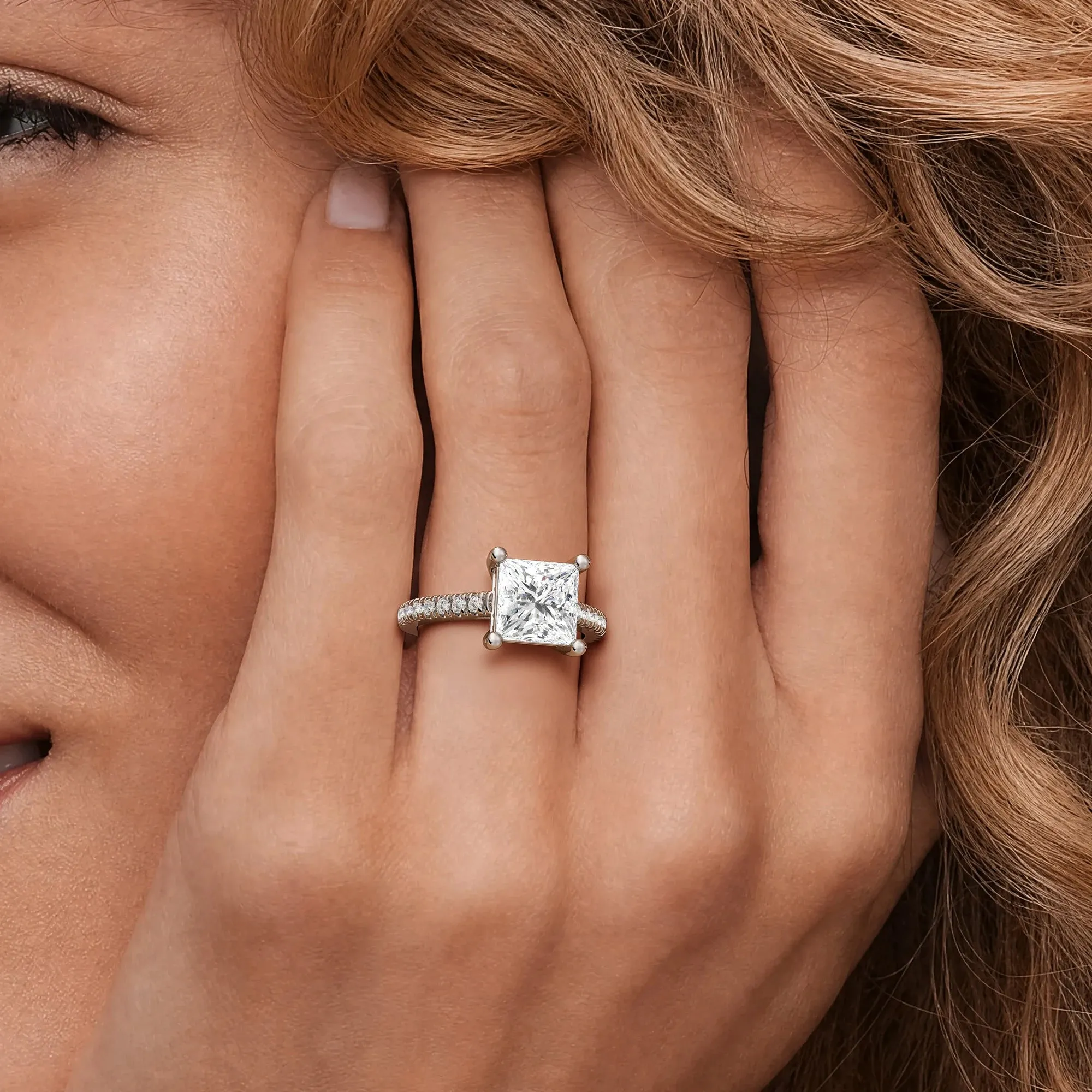 Moissanite Princess Cut Engagement Ring With Hidden Halo sold by MSBLUE Jewelry product image thumbnail 2