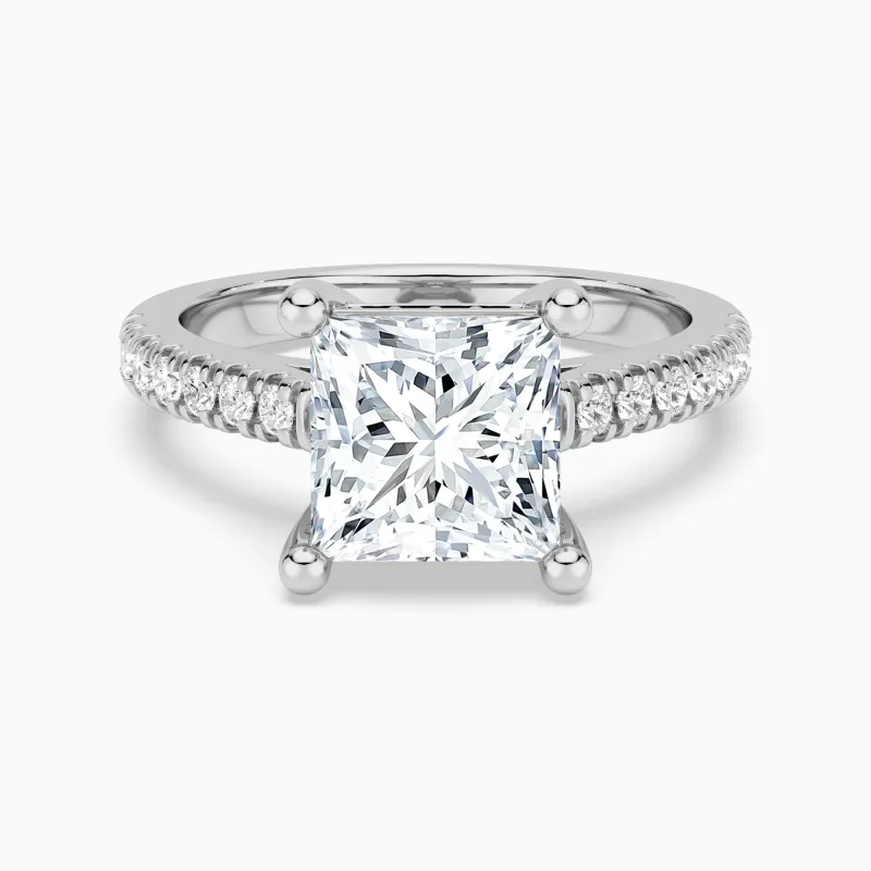 Moissanite Princess Cut Engagement Ring With Hidden Halo made by MSBLUE Jewelry