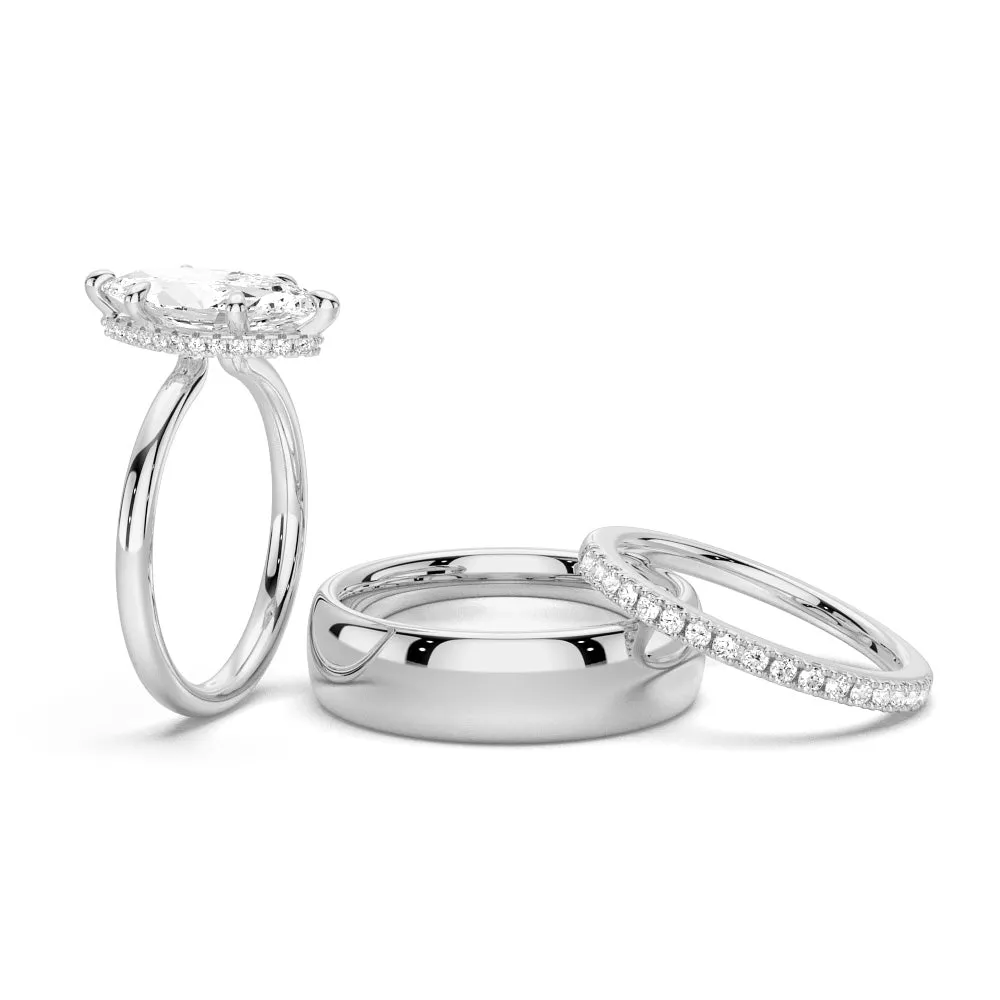 Petite Marquise Solitaire Moissanite Couple's Ring Set with Men's Wedding Band sold by MSBLUE Jewelry