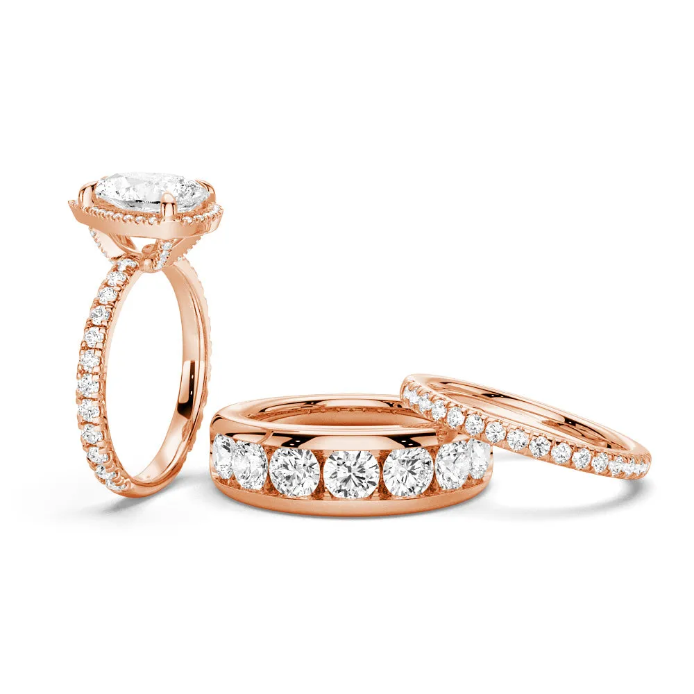 Half Eternity Pear Shaped Halo Moissanite Couple's Ring Set with Men's Wedding Band sold by MSBLUE Jewelry product image thumbnail 3