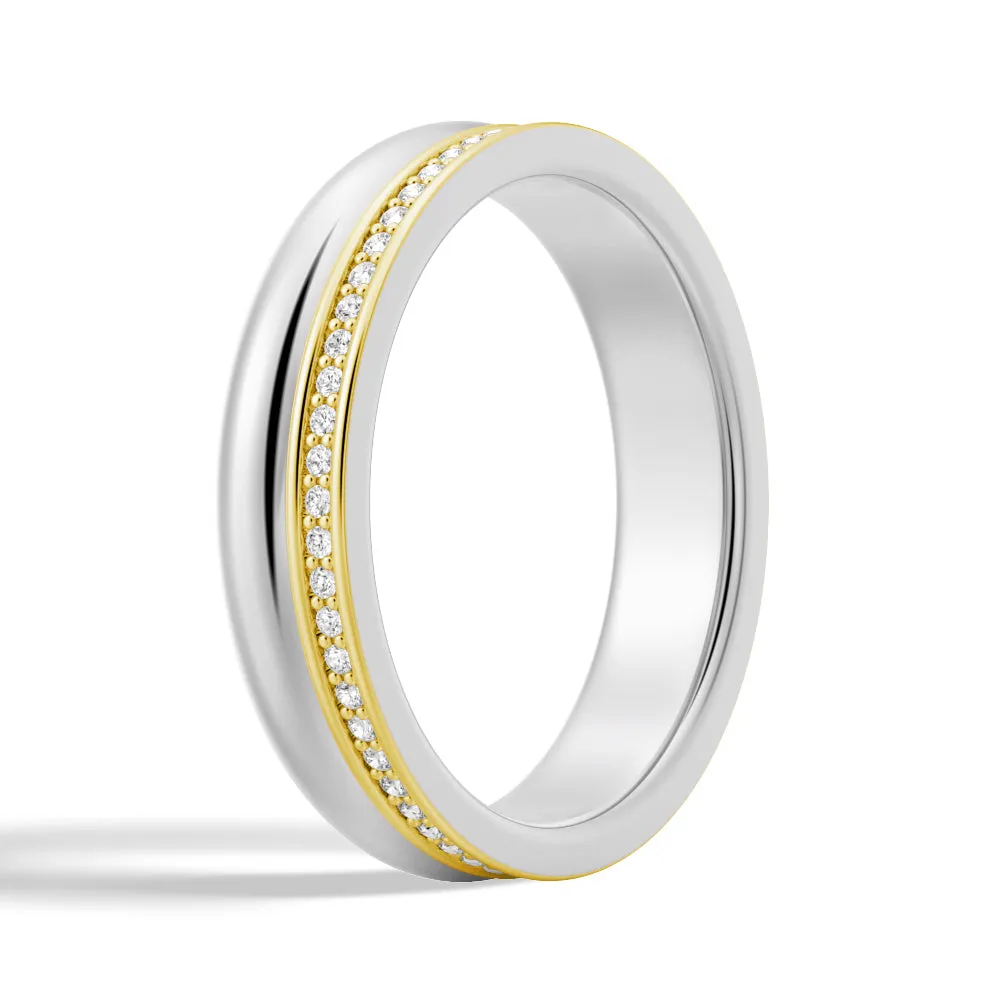 4.2mm Polished Finish Two Tone Wedding Band With Pave Edge sold by MSBLUE Jewelry product image thumbnail 2