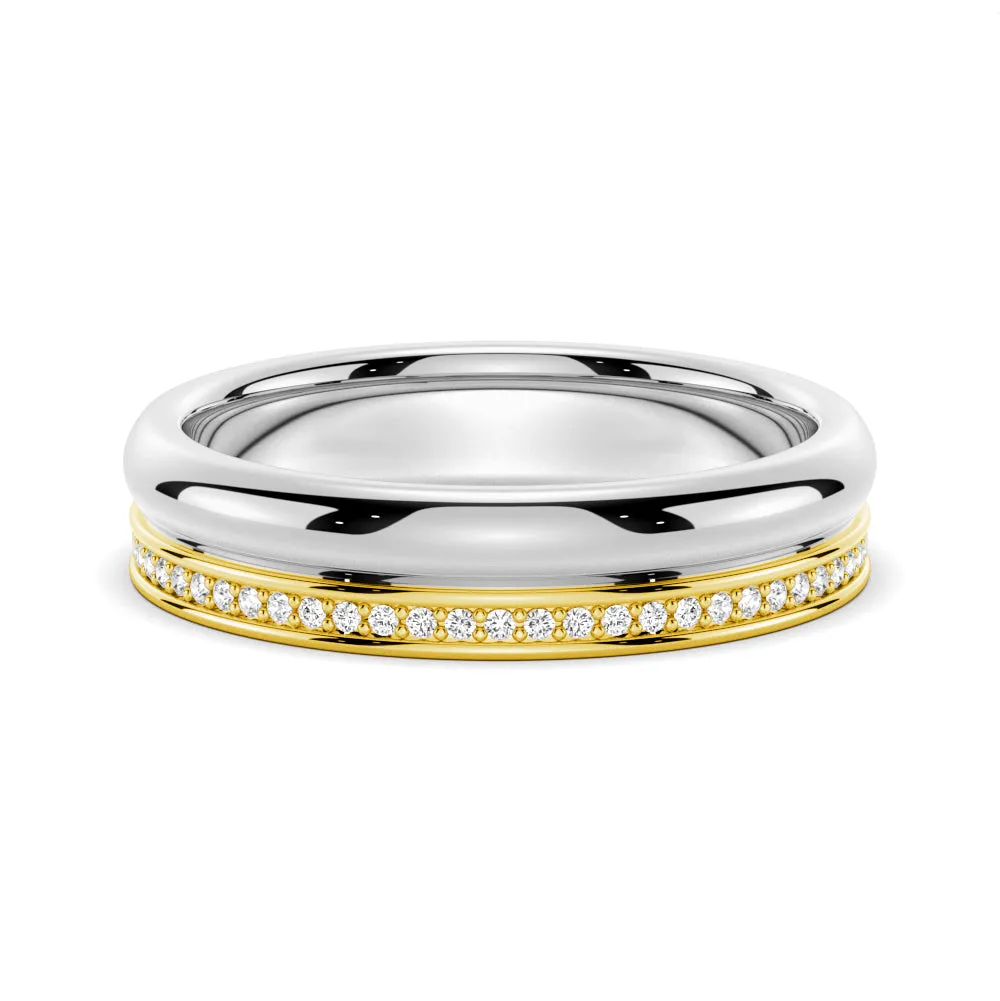 4.2mm Polished Finish Two Tone Wedding Band With Pave Edge sold by MSBLUE Jewelry