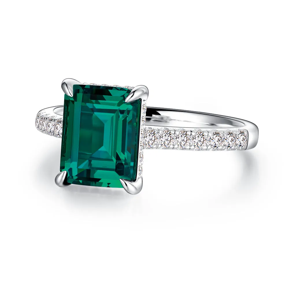 3 CT. Side Stone Lab Grown Emerald Engagement Ring With Hidden Halo sold by MSBLUE Jewelry product image thumbnail 2
