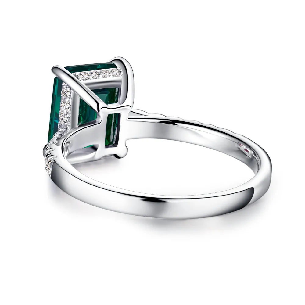 3 CT. Side Stone Lab Grown Emerald Engagement Ring With Hidden Halo sold by MSBLUE Jewelry product image thumbnail 3
