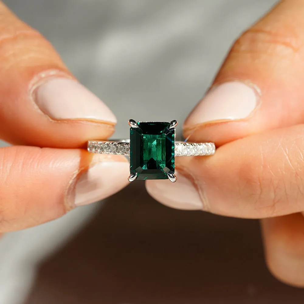 3 CT. Side Stone Lab Grown Emerald Engagement Ring With Hidden Halo sold by MSBLUE Jewelry product image thumbnail 5