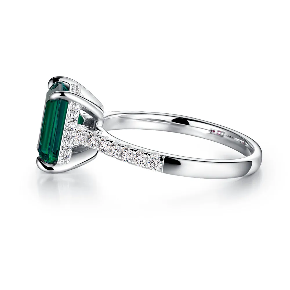 3 CT. Side Stone Lab Grown Emerald Engagement Ring With Hidden Halo sold by MSBLUE Jewelry product image thumbnail 4