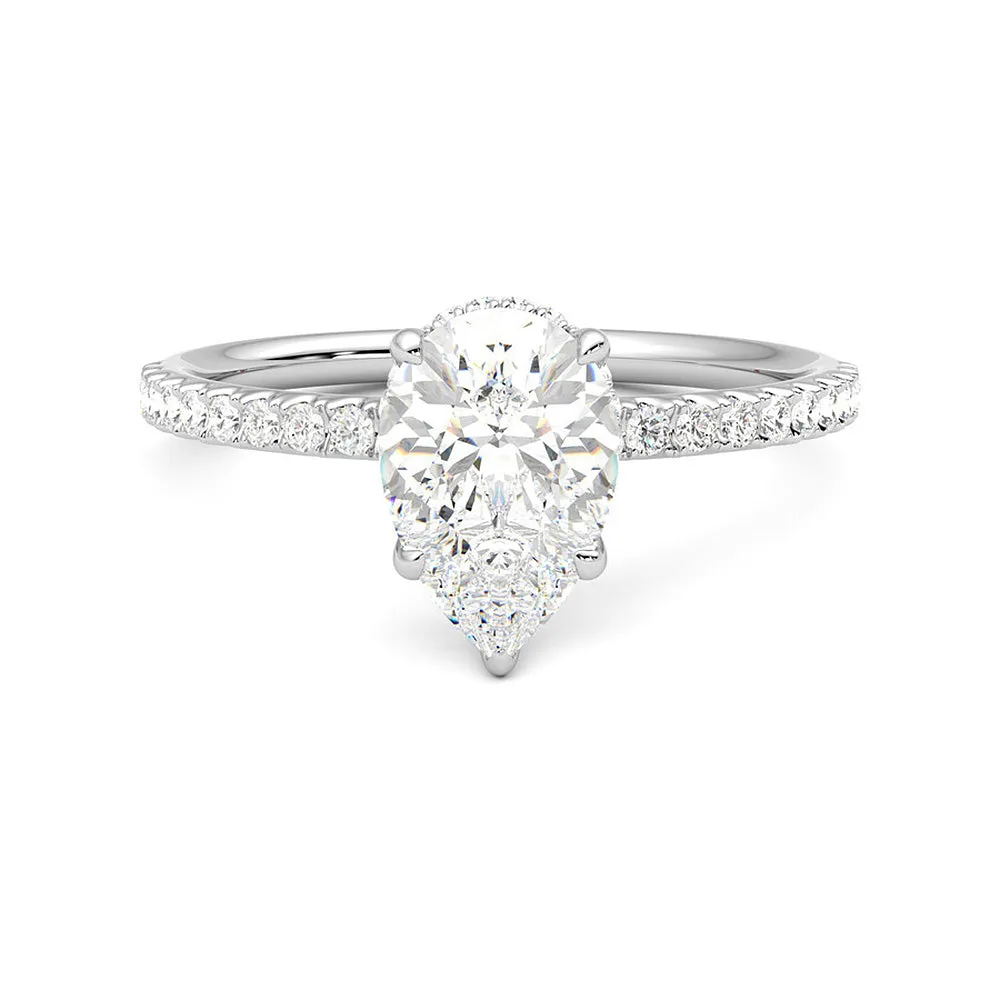 Pear Shaped Moissanite Engagement Ring with Hidden Halo and Anniversary Stone Accent sold by MSBLUE Jewelry