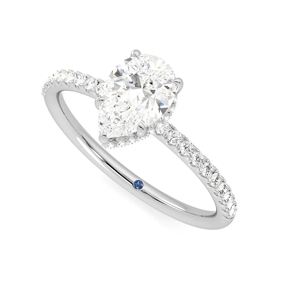Pear Shaped Moissanite Engagement Ring with Hidden Halo and Anniversary Stone Accent sold by MSBLUE Jewelry product image thumbnail 2