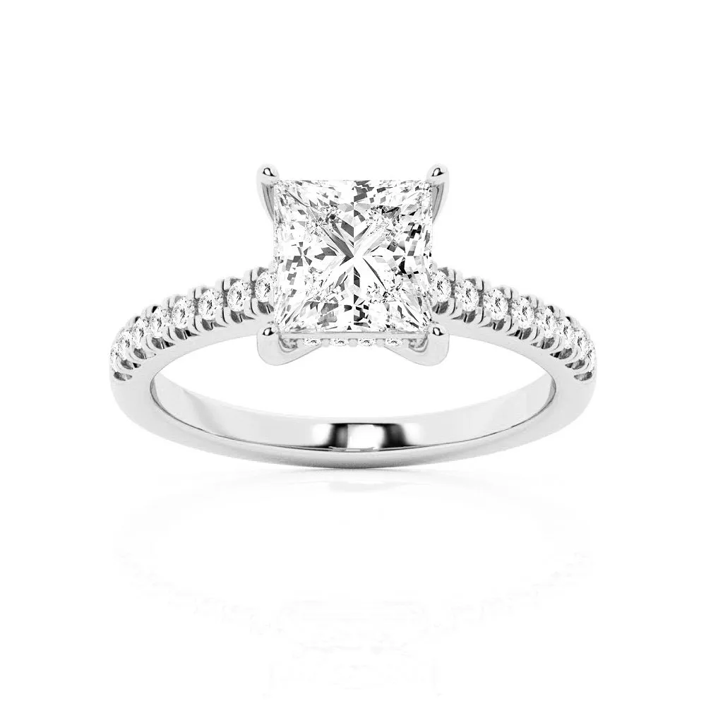 Moissanite Princess Cut Engagement Ring With Hidden Halo sold by MSBLUE Jewelry