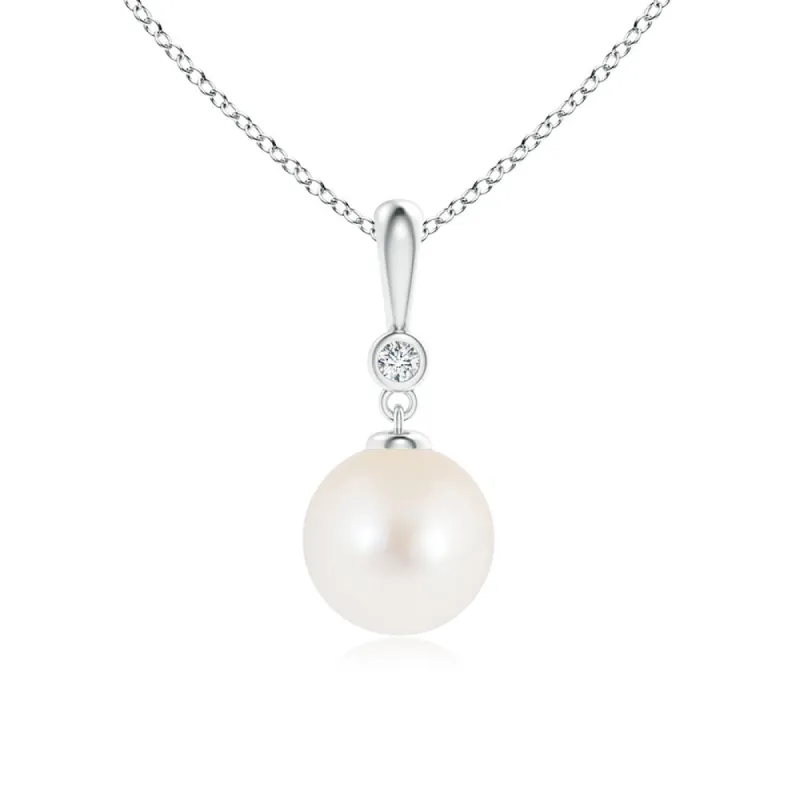 8mm Classic Freshwater Cultured Pearl Drop Pendant with Moissanite sold by MSBLUE Jewelry