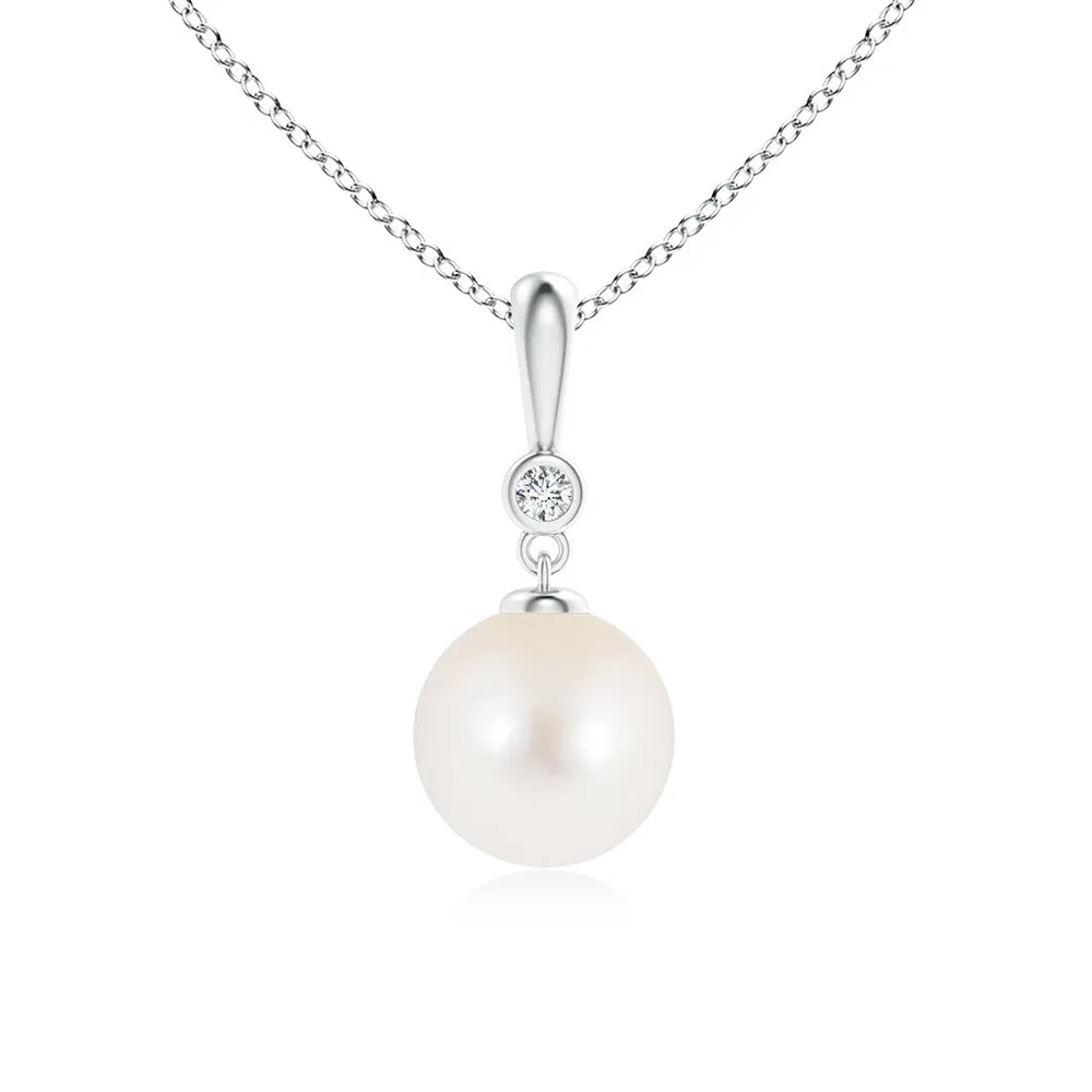 8mm Classic Freshwater Cultured Pearl Drop Pendant with Moissanite sold by MSBLUE Jewelry