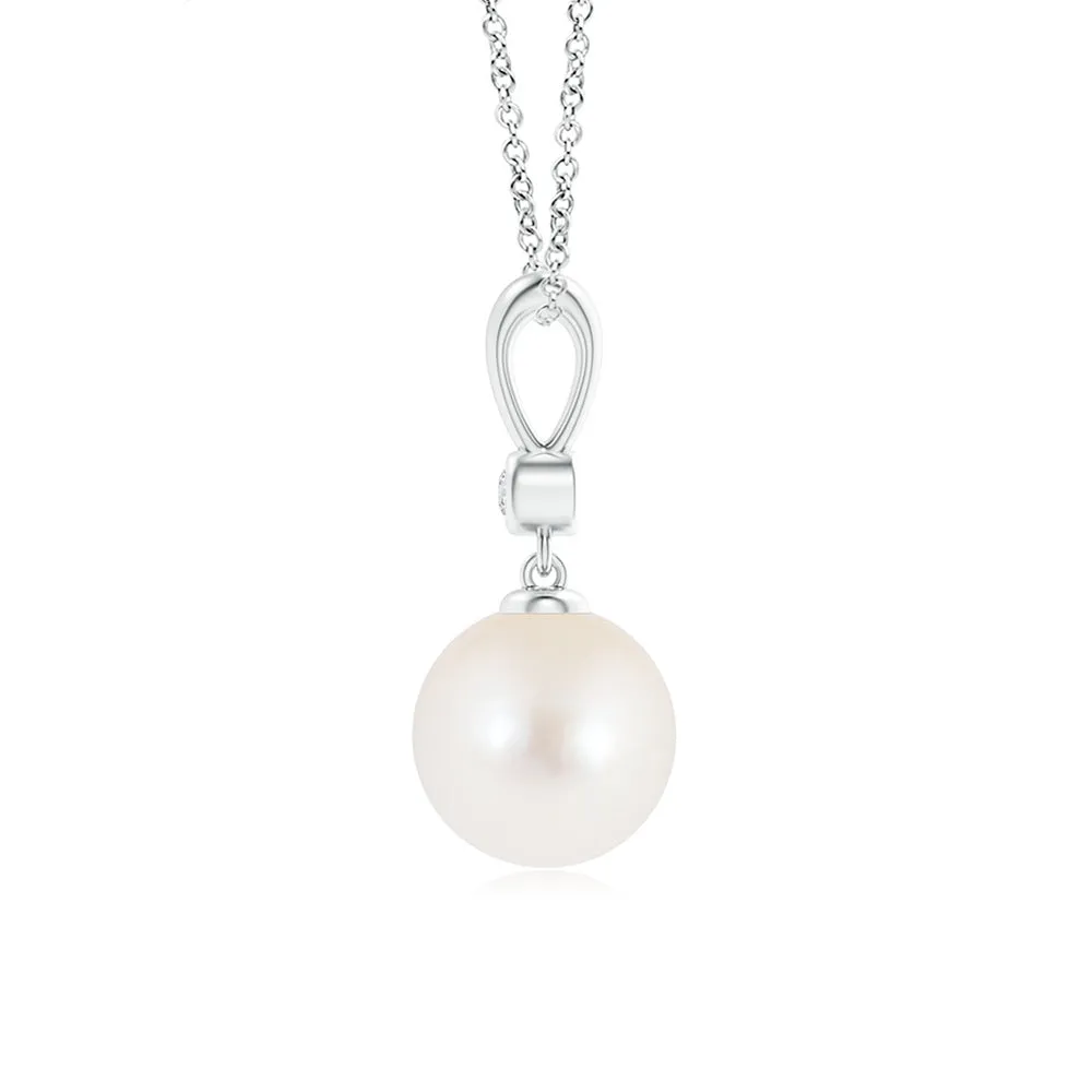 8mm Classic Freshwater Cultured Pearl Drop Pendant with Moissanite sold by MSBLUE Jewelry product image thumbnail 4