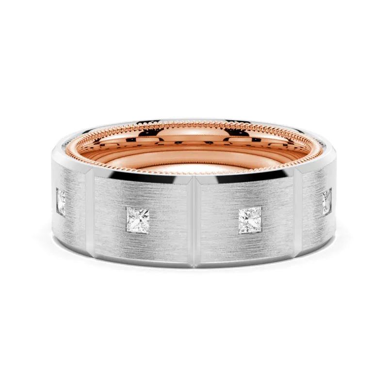 8mm Two Tone Matte Finish Princess Cut Moissanite Men's Band sold by MSBLUE Jewelry