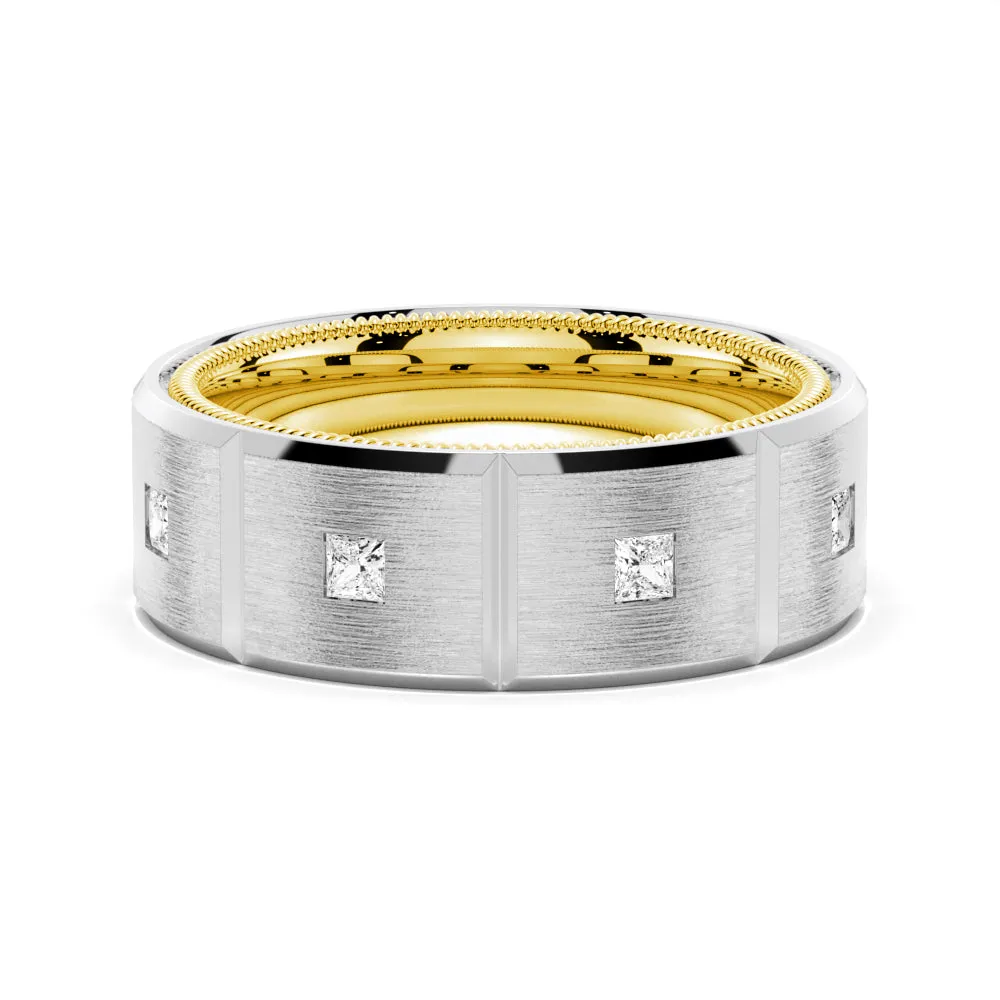 8mm Two Tone Matte Finish Princess Cut Moissanite Men's Band sold by MSBLUE Jewelry product image thumbnail 3