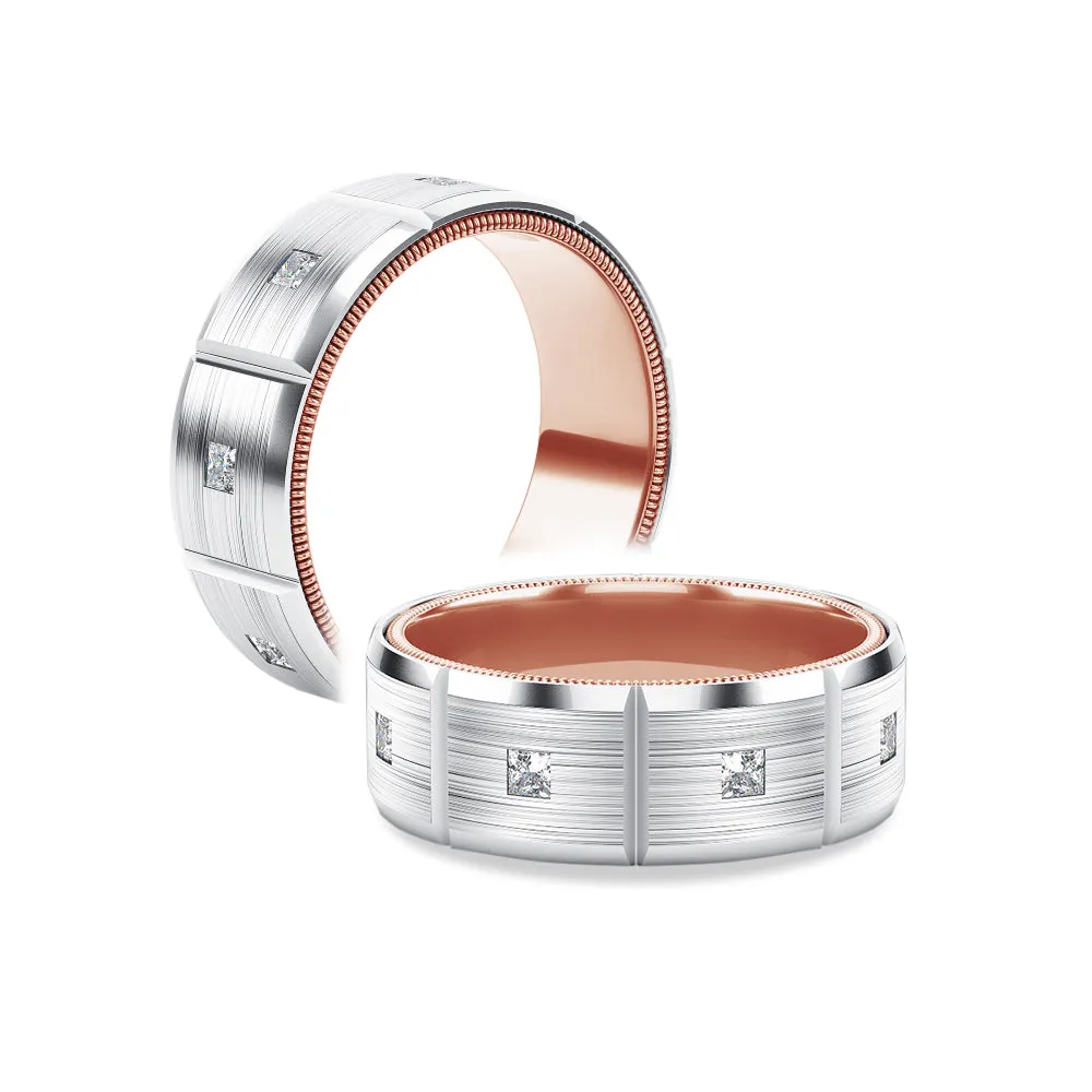 8mm Two Tone Matte Finish Princess Cut Moissanite Men's Band sold by MSBLUE Jewelry product image thumbnail 4